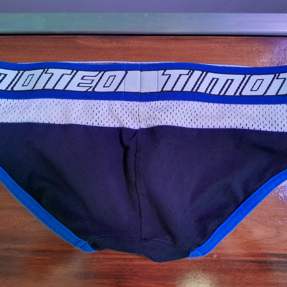 Timoteo Men's Black Brief with Gray Pouch and Blue Trim - Picture 3 of 8
